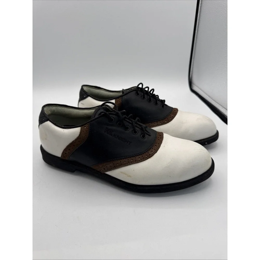 Knight Diamond Men's Golf Shoes Size 10 White Brown Leather Spiked
